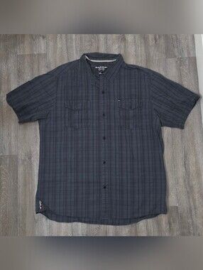 Quiksilver Men's Charcoal Gray Plaid Short-Sleeve Button-Down Shirt-Size XXL